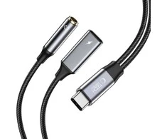 Tech-Protect UltraBoost USB-C (male) PD 60W 6A / mini jack 3.5mm (female) - USB-C (female) - juodas