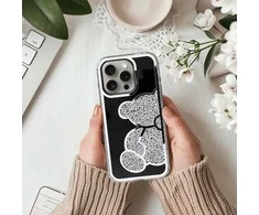 OEM dėklas, skirtas iPhone 15, meškiuko formos sidabrinis