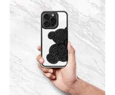 OEM dėklas, skirtas iPhone 16 PRO MAX, juodas meškiuko formos dėklas