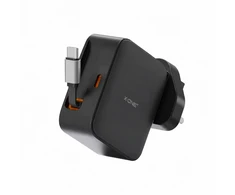 Kelioninis įkroviklis X-ONE ChargeGo GaN 65W su ištraukiamu laidu ir USB C prievadu - juodas