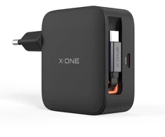 Kelioninis įkroviklis X-ONE ChargeGo GaN 65W su ištraukiamu laidu ir USB C prievadu - juodas