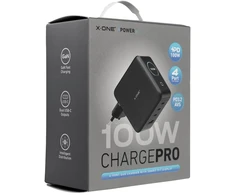 Kelioninis įkroviklis X-ONE ChargeGo GaN su LCD ekranu 100W 2x USB C - juodas