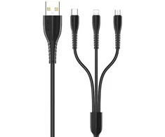 USAMS Kabelis U69 3in1 1m juodos spalvos (lightning/microUSB/USB-C) SJ508USB01 (US-SJ508)