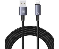 USAMS USB laidas į „Lightning“ 2.4A 1.2m, greito įkrovimo, plienas/juodas SJ667USB01 (US-SJ667)