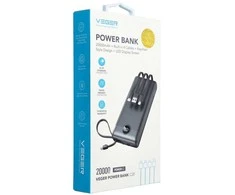 Powerbank Veger C20 (W2047 / W2059) 20000 mAh with built-in Micro-USB cables / Type C / Lightning juodas