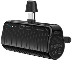 Nešiojamoji baterija „Veger PlugOn“ (W0558) PD QC3.0 3A 20W 5000 mAh su integruota C tipo jungtimi, juoda