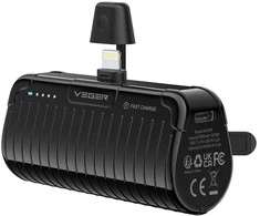 Nešiojamoji baterija Veger PlugOn (W0558P) PD QC3.0 2,4A 20W 5000 mAh su integruota jungtimi Lightning juodas