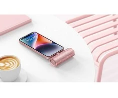 Nešiojamoji baterija „Veger PlugOn“ (W0573) PD QC3.0 2,4A 12W 5000 mAh su integruota USB C jungtimi, rožinė