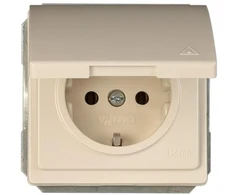 Kištukinis lizdas VILMA STANDARD ST 150, su įžeminimu ir dangteliu, be rėmelio, IP44, dramblio kaulo spalvos