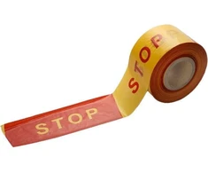 WARNING TAPE WITH THE WORD STOP
