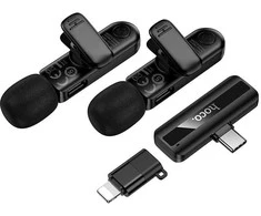Belaidžių mikrofonų rinkinys Hoco L20A USB-C/Lightning juodas