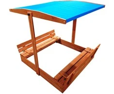 Wooden sandbox with roof and benches, closed, 120x120 cm SP0837