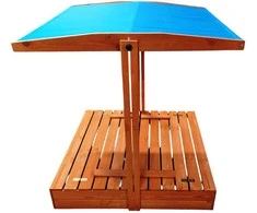 Wooden sandbox with roof and benches, closed, 120x120 cm SP0837