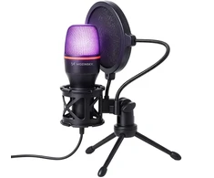 Wozinsky studijinis žaidimų USB kompiuterio mikrofonas su RGB stovu - Juodas