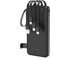 Wozinsky W11-B 10000mAh 10W Powerbank with Built-in Cables and Flashlight - Juodas