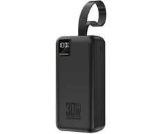 Wozinsky W8-W 30000 mAh 30W Powerbank 2x USB-A and USB-C with Flashlight - Juodas