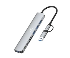Wozinsky WAH-81 8-in-1 USB Hub with USB 3.0 SD Card Reader and Audio Output - Gray