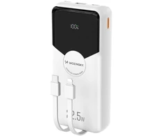 Wozinsky WFC-15W 20000mAh 22.5W PD20W Powerbank with Built-in Lightning and USB-C Cables - Baltas