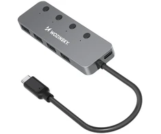 Wozinsky WHS080YSS 4 x USB-A 3.0 Aluminum Hub with Individual Switches and 15 cm USB-C Cable - Gray