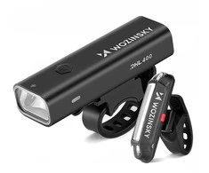Rinkinys lampek rowerowych Wozinsky WSBLB2 przednia (400 lm) USB-C i tylna USB micro - juoda