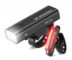 Wozinsky WSBLB2 priekinis (400 lm) ir galinis USB-C dviračio žibintų komplektas – juodos spalvos