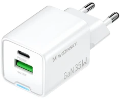 Wozinsky WWC-35W GaN USB-A + USB-C sieninis įkroviklis - Baltas