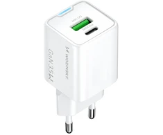 Wozinsky WWC-35W GaN USB-A + USB-C sieninis įkroviklis - Baltas