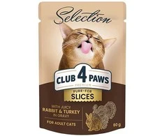 Club 4 Paws Selection konservai katėms su triušiena ir kalakutiena padaže, 80 g