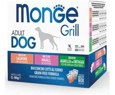 Monge Grilis Mix konservų rinkinys šunims su lašiša, kiauliena ir ėriena, 12x100 g