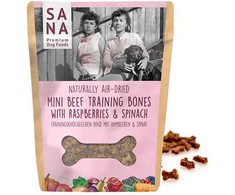 Sanadog Mini Bones jautienos skanėstai su avietėmis ir špinatais, 100 g