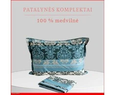 100 proc. medvilnės patalynės komplektas - Antklodės užvalkalas 220x200 cm. +2 pagalvės užvalkalai 50x70 cm. be užtrauktuko.