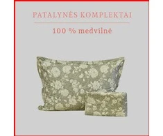 100 proc. medvilnės patalynės komplektas - Antklodės užvalkalas 200x200 cm. + 2 pagalvės užvalkalai 50x70 cm.