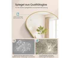 Songmics 160 x 50 cm viso kūno veidrodis su išlenktu rėmu iš kietojo stiklo, šviesiai auksinės spalvos