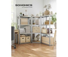 Songmics Kampinių lentynų rinkinys 4 lygių iš metalo sidabro ir natūralios smėlio spalvos