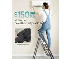 Songmics 4 pakopų sulankstoma kopėčia su fiksavimo mechanizmu 89 x 45 x 127 cm juoda