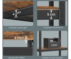 Songmics 5 lygių sandėliavimo stelažas, stacionarus stelažas 60 x 120 x 200 cm, stelažas su reguliuojamais lentynų aukščiais