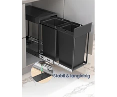 Songmics Dviejų skyrių šiukšliadėžė su ištraukiamu atliekų rūšiavimo sistemos mechanizmu