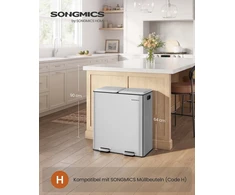 Songmics Nerūdijančio plieno šiukšliadėžė su dviem skyriais ir Softclose pedalu, 58,5x37x64 cm