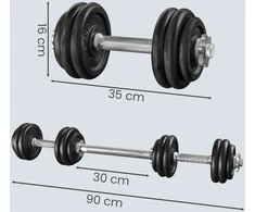 Songmics Hanteliai, 2 x 15 kg ketaus hantelių rinkinys, reguliuojamas