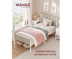 Lova Songmics Dvivietės lovos rėmas 90 x 200 cm su plieninėmis lentelėmis, kapučino smėlio spalvos