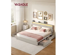 Songmics Metalinė lova su LED apšvietimu ir stalčiais 210,2 x 169 cm