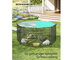 Songmics Mažų gyvūnų aptvaras su dangčiu, 8 grotelės, 175 x 175 x 80 cm, tamsiai juodos spalvos