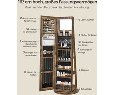 Papuošalų spintelė su berėmiu viso ilgio veidrodžiu
