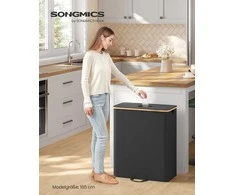 SONGMICS 135 l talpos butelių surinkimo konteineris, tamsiai juodos ir natūralios smėlio spalvos