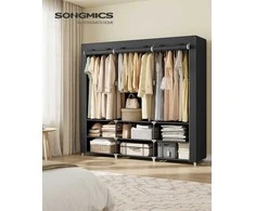 SONGMICS audinio spinta 45 x 188 x 176 cm su 3 pakabinamais skyrius, juoda