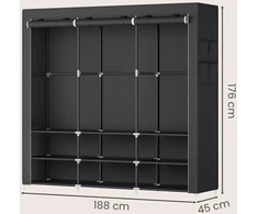 SONGMICS audinio spinta, drabužinė, 45 x 127 x 176 cm, 2 kabinamosios lentynos, su lentynėlėmis, 4 šoninės kišenės, daug vietos, skirta miegamajam, svetainei, pilkos spalvos