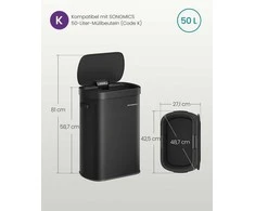 Songmics Automatinė šiukšliadėžė su sensoriumi ir soft-close dangčiu, 50 L