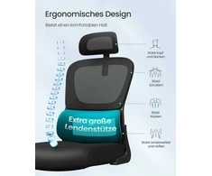 Songmics Ergonomiška biuro kėdė su tinkleliu ir atlenkiamais porankiais