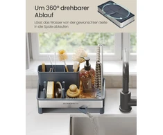 SONGMICS kriauklės organizatorius, virtuvės organizatorius su kempinės laikikliu, kriauklės organizatorius, skirtas šepetėliams, indų plovikliui, virtuvės rankšluosčių laikikliui, nerūdijantis plienas, taupantis vietą, pasukamas nutekėjimas, šiferio pilkos-sidabrinės spalvos
