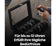 SONGMICS laikrodžių dėžutė su 12 skyrelių, laikrodžių dėžutė, stiklinis dangtis
